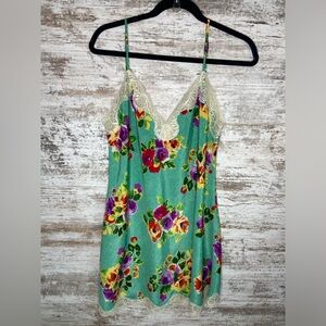 Vintage Victoria’s Secret gold label green floral polka dot slip dress Medium